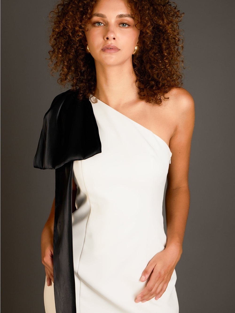 NWT Endless Rose One Shoulder Bow Tie Mini Dress Black/White M - Picture 6 of 8
